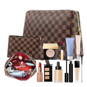 Checkered Makeup Bag;  BAGMIND 2Pcs Travel Cosmetic Bags;  Portable Toiletry Organizer for Women;  Lightweight and Waterproof Leather Toiletries