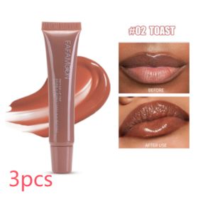 Glossy Lip Glaze Waterproof Long Lasting Lip Gloss Glossy Mirror Tea Red Liquid Lipstick Doodle Lip Korean Makeup (Option: 02 TOAST-10ml-3pcs)