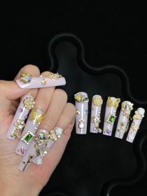 2026 Gothic charm finely crafted wearable nails, Valentine's Day medium square press-on false nail set, handcrafted false nail pieces (size: S)