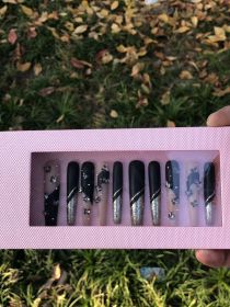 2026 Gothic charm meticulously crafted wearable nails, Valentine's Day long square press-on false nail set, hand-made false nail pieces (size: L)