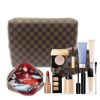 Brown checkered waterproof leather makeup square bag/flat bag 2-piece set, portable makeup travel makeup bag