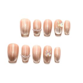 2026 Gothic charm meticulously crafted wearable nails, Valentine's Day short square press-on false nail set, handcrafted false nail pieces (size: M)