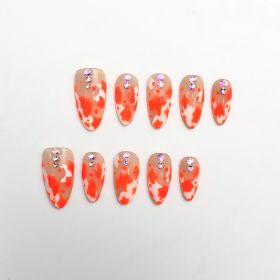2026 Gothic charm press-on nails, Valentine's Day short almond-shaped press-on false nail set. Handmade false nail pieces (size: L)