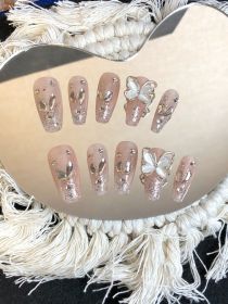 2026 Gothic charm meticulously crafted wearable nails, Valentine's Day medium square press-on false nail set, hand-made false nail pieces (size: M)