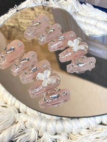 2026 Gothic charm meticulously crafted wearable nails, Valentine's Day medium square press-on false nail set, hand-made false nail pieces (size: S)