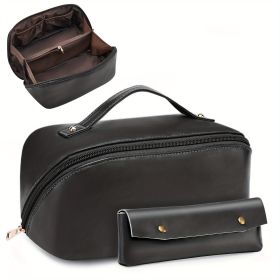 BAGMIND 2pcs Makeup Bag, Large Capacity Travel Cosmetic Bag, Portable Leather Peach Loft's Large Capacity Cosmetic Bag for a Girlfriend (Color: Black)