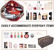 Brown checkered waterproof leather makeup square bag/flat bag 2-piece set, portable makeup travel makeup bag