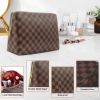 Brown checkered waterproof leather makeup square bag/flat bag 2-piece set, portable makeup travel makeup bag